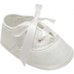 Baby Boys Ivory Dupion Lace Up Christening Shoes